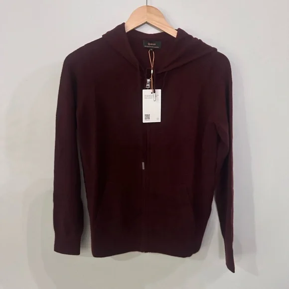 QUINCE Mongolian Cashmere Full-Zip Hoodie Rich Burgundy - Picture 7 of 10